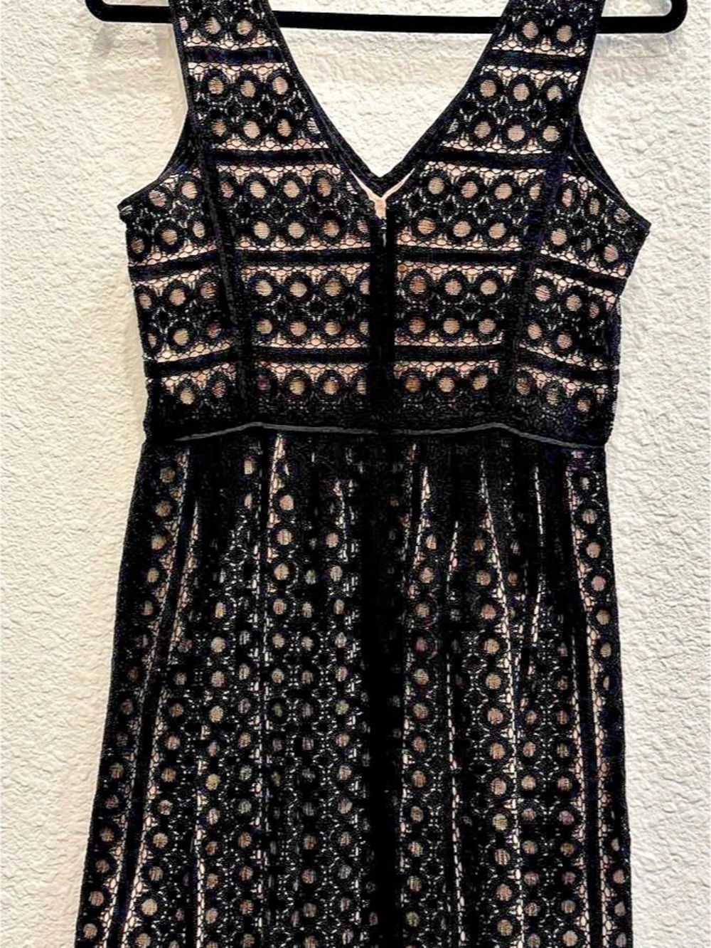 LOFT Women’s Geometric Striped Eyelet Lace Dress Mini Cocktail Dress Black Size